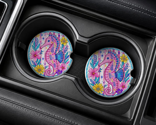 Seahorse Car Coasters/Ceramic or Neoprene Fabric