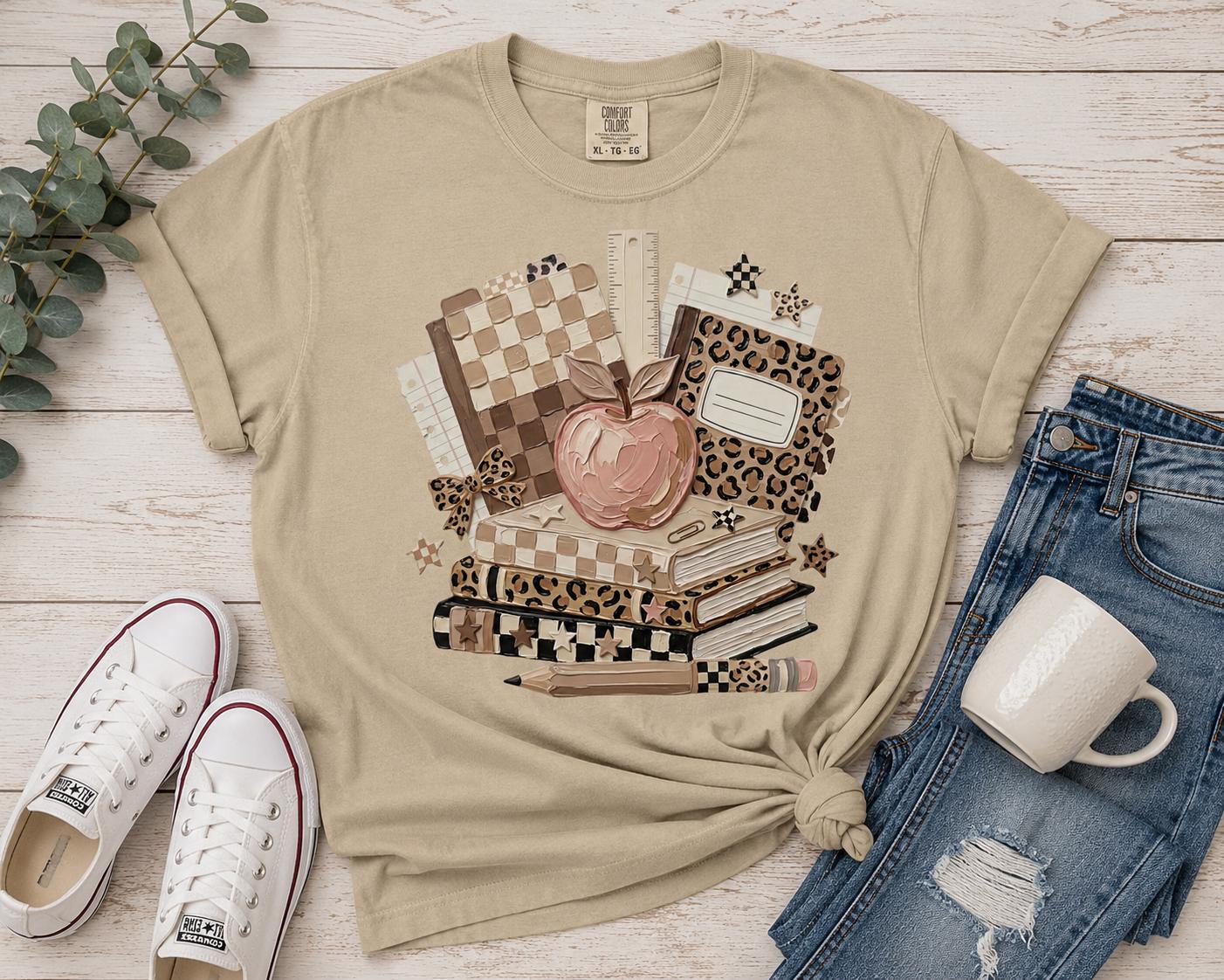 Back to school books and apple graphic Tee