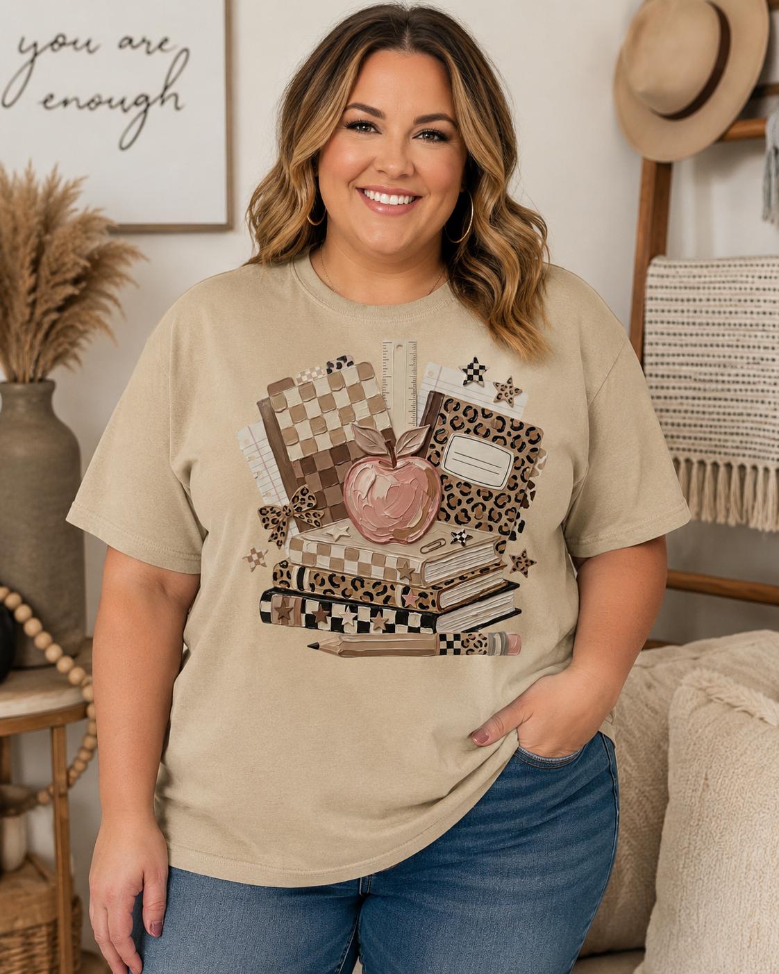 Back to school books and apple graphic Tee