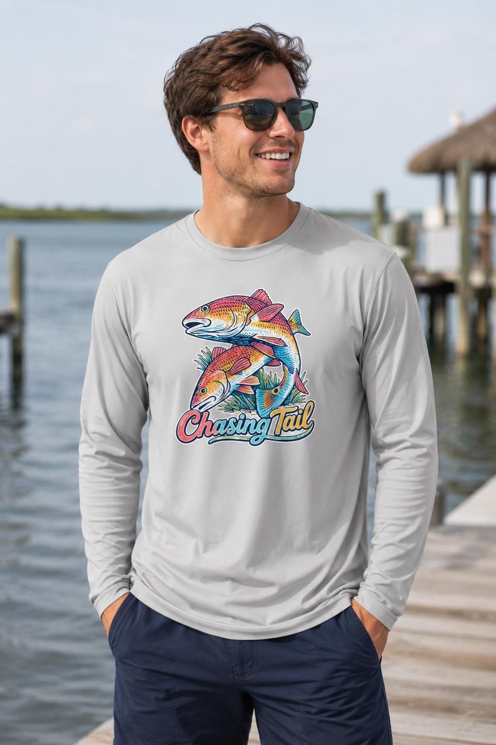 Chasing Tail/ Red Fish/Red Drum Fishing Performance Long Sleeve Shirt