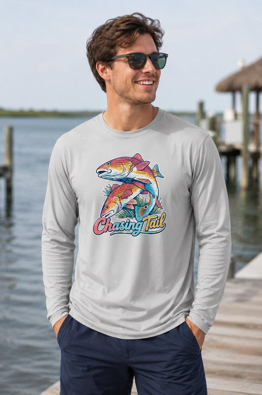 Chasing Tail/ Red Fish/Red Drum Fishing Performance Long Sleeve Shirt