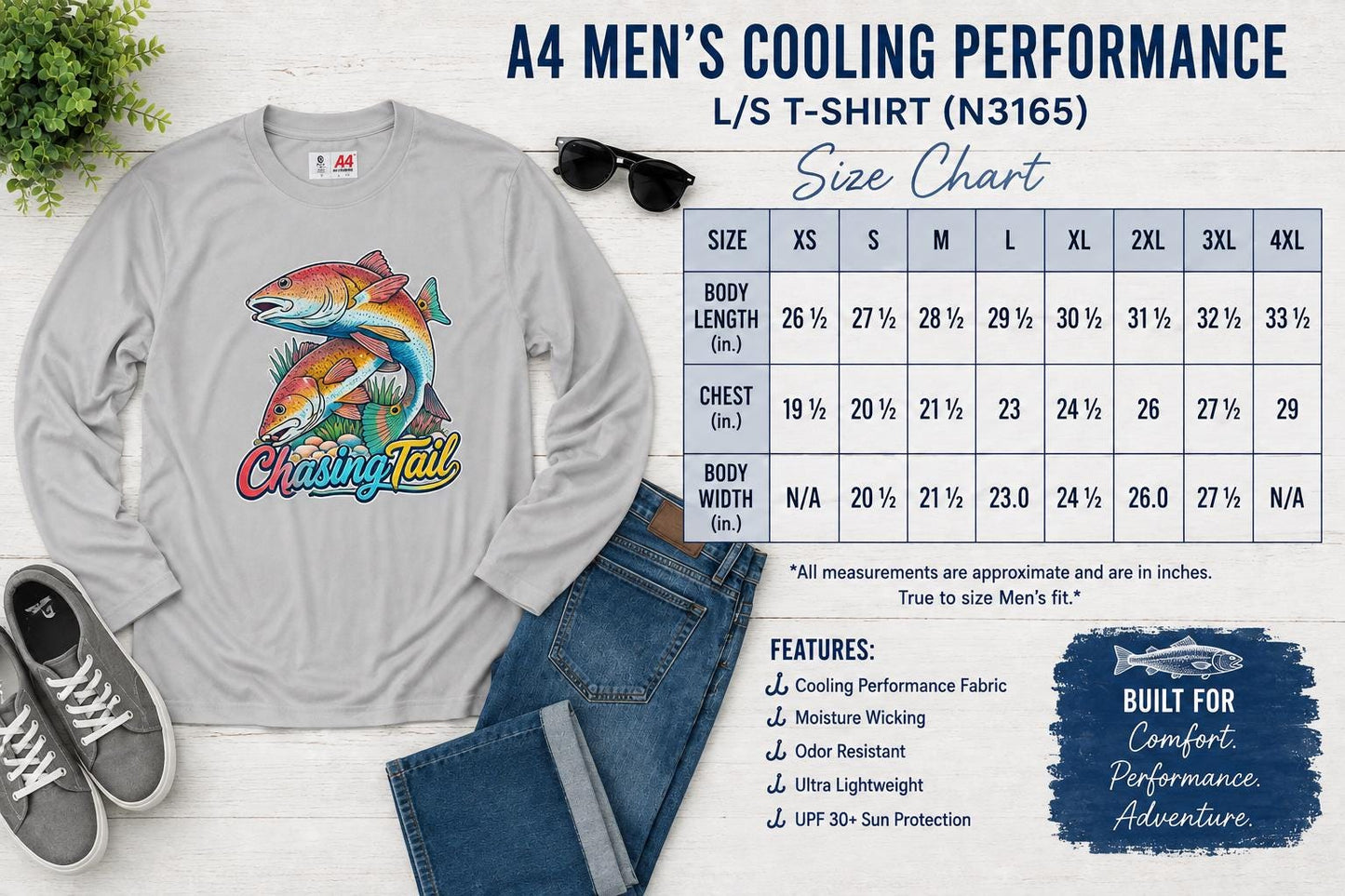 Chasing Tail/ Red Fish/Red Drum Fishing Performance Long Sleeve Shirt