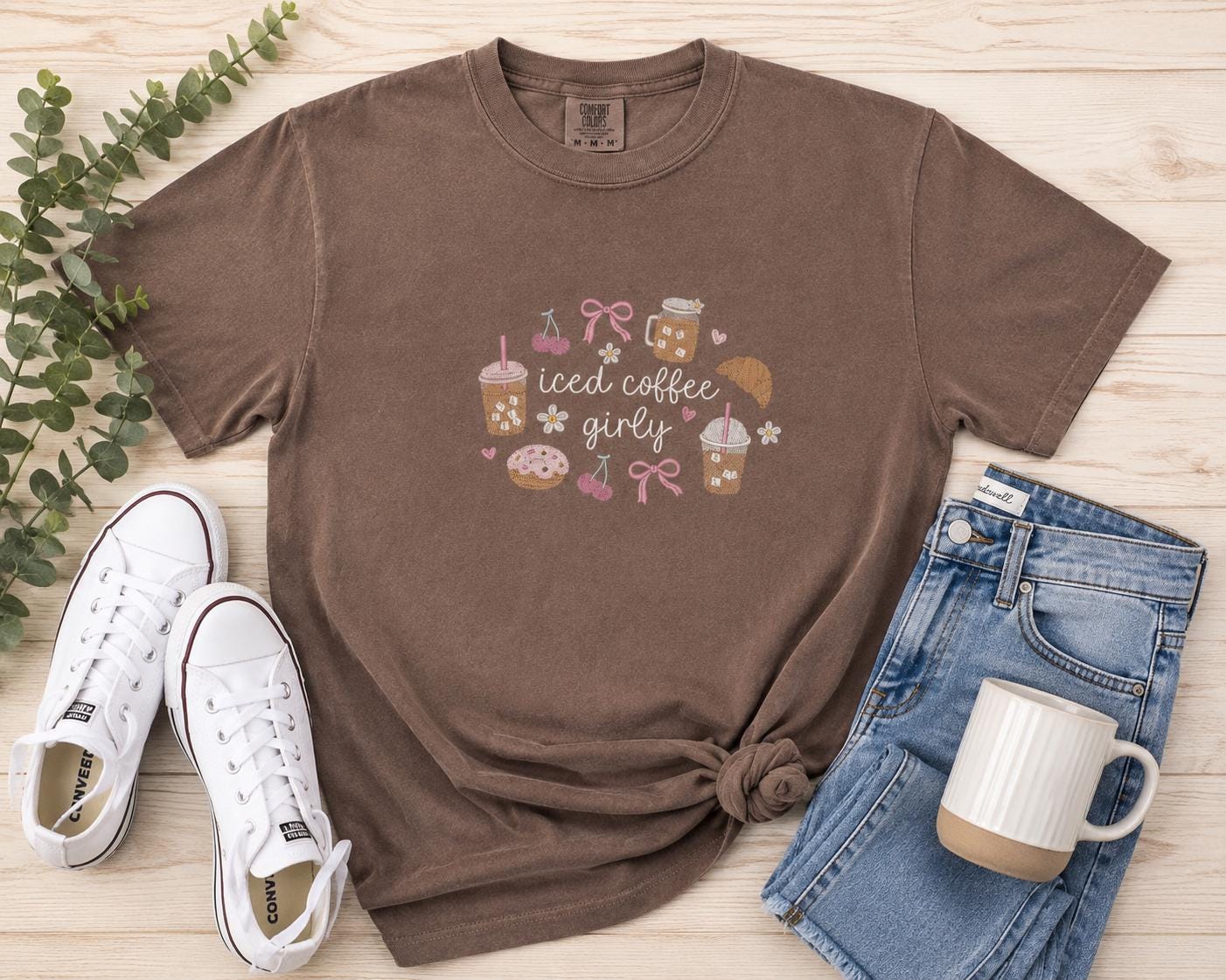 Iced Coffee Girly Embroidered Tee