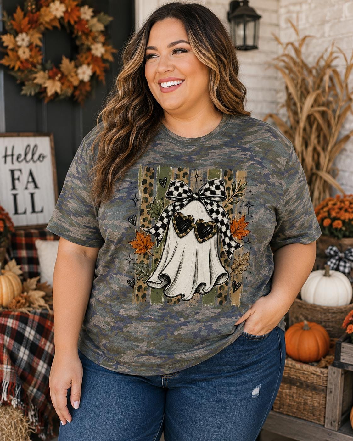 Fall Ghost Graphic Camo Tee
