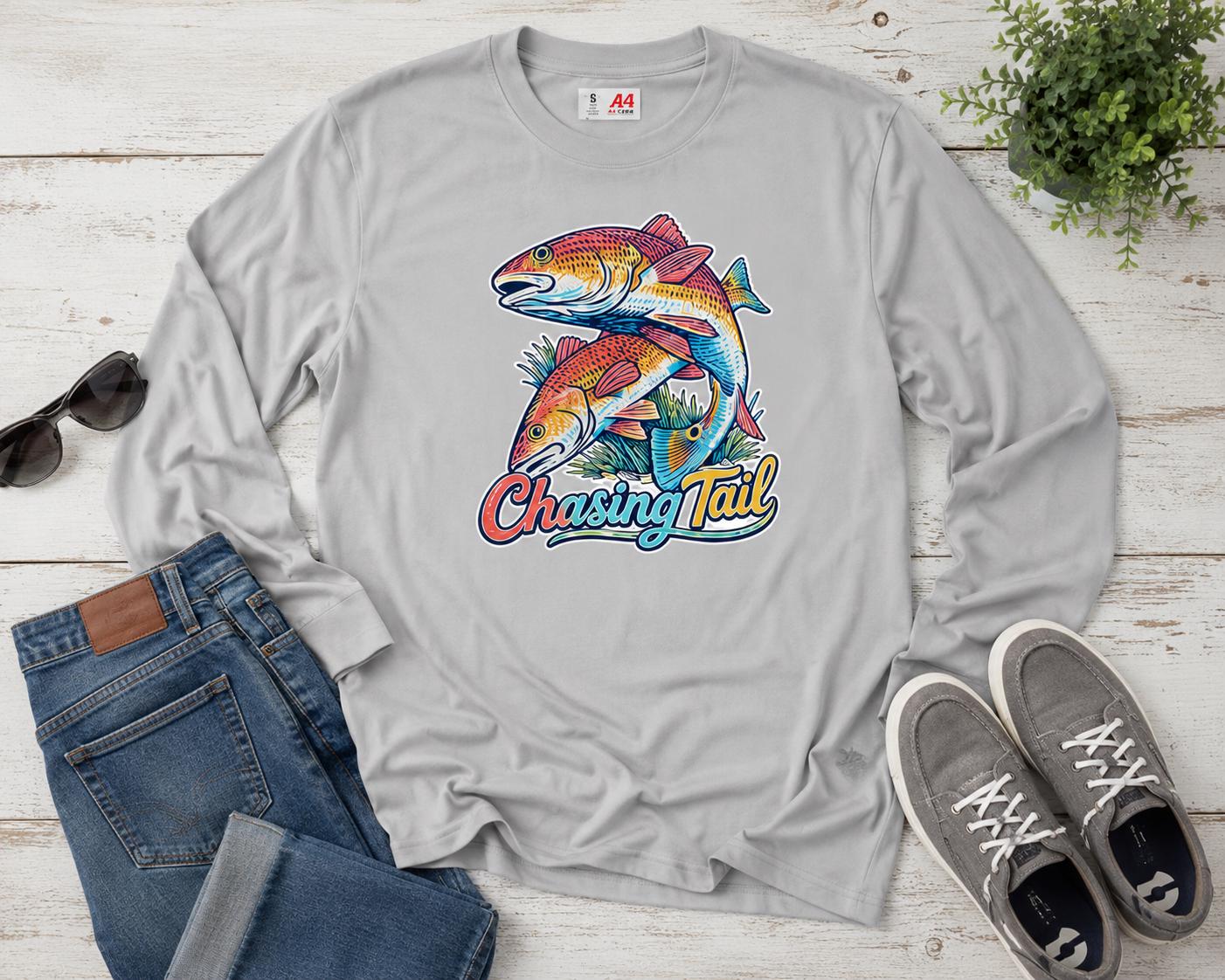 Chasing Tail/ Red Fish/Red Drum Fishing Performance Long Sleeve Shirt