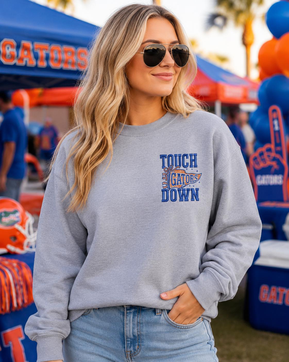Touch Down Gators Spirit Embroidered Tee or Sweatshirt/Adult And Youth Sizes