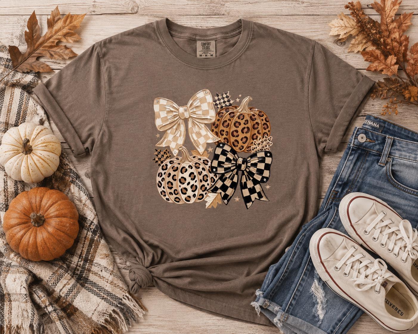 Leopard Pumkin And Bow Fall Tee