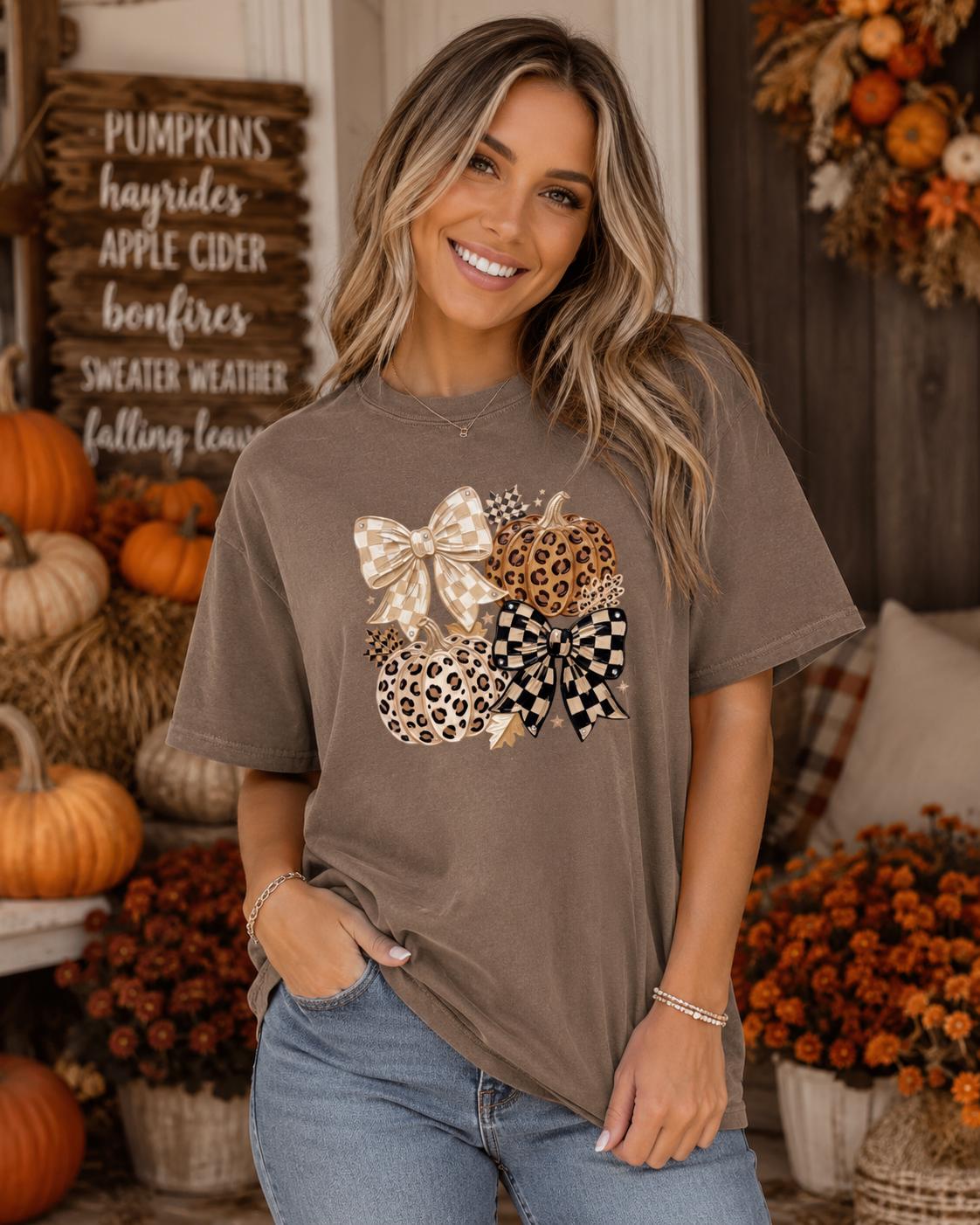 Leopard Pumkin And Bow Fall Tee