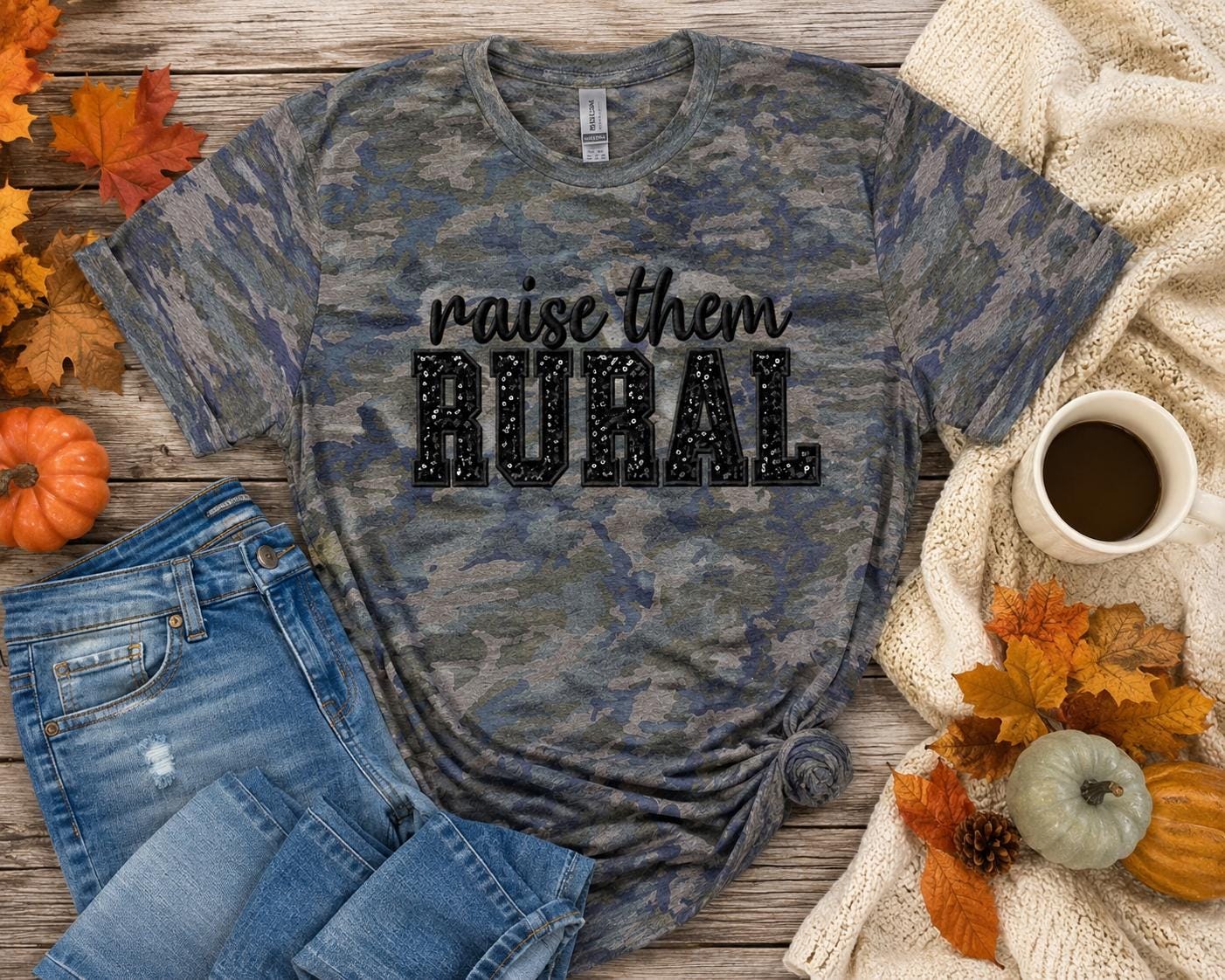 Raise Tgem Rural Sequin Appliqué Camo Tee