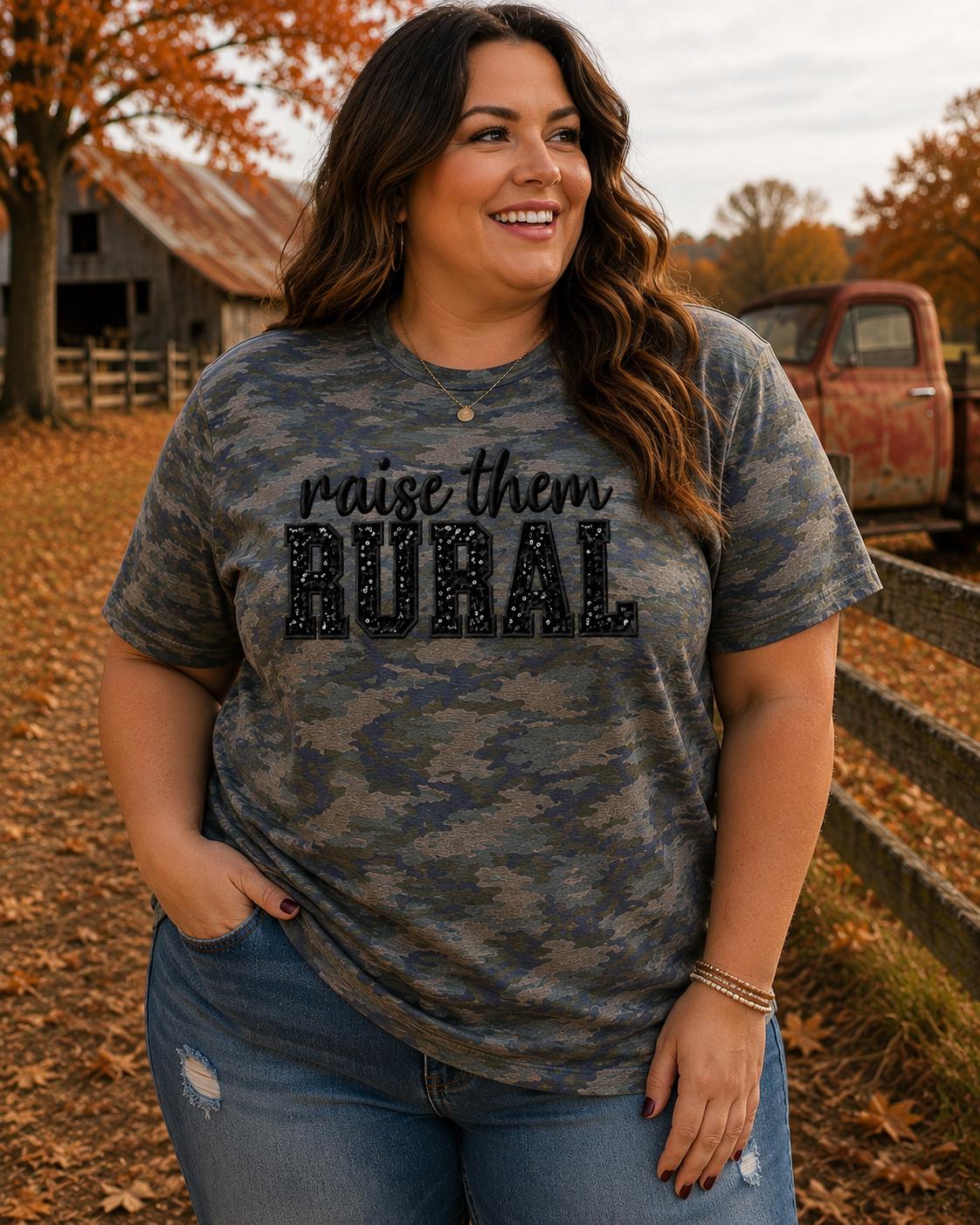 Raise Tgem Rural Sequin Appliqué Camo Tee