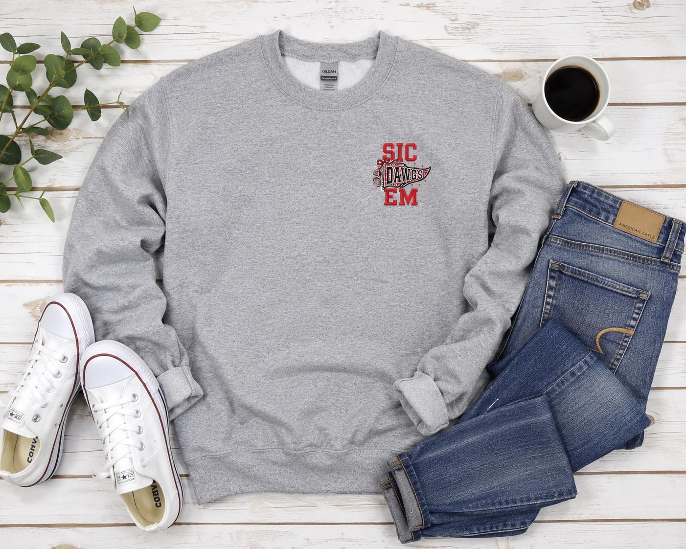 Sic ‘Em Dawgs Spirit Embroidered Tee or Sweatshirt/Adult And Youth Sizes