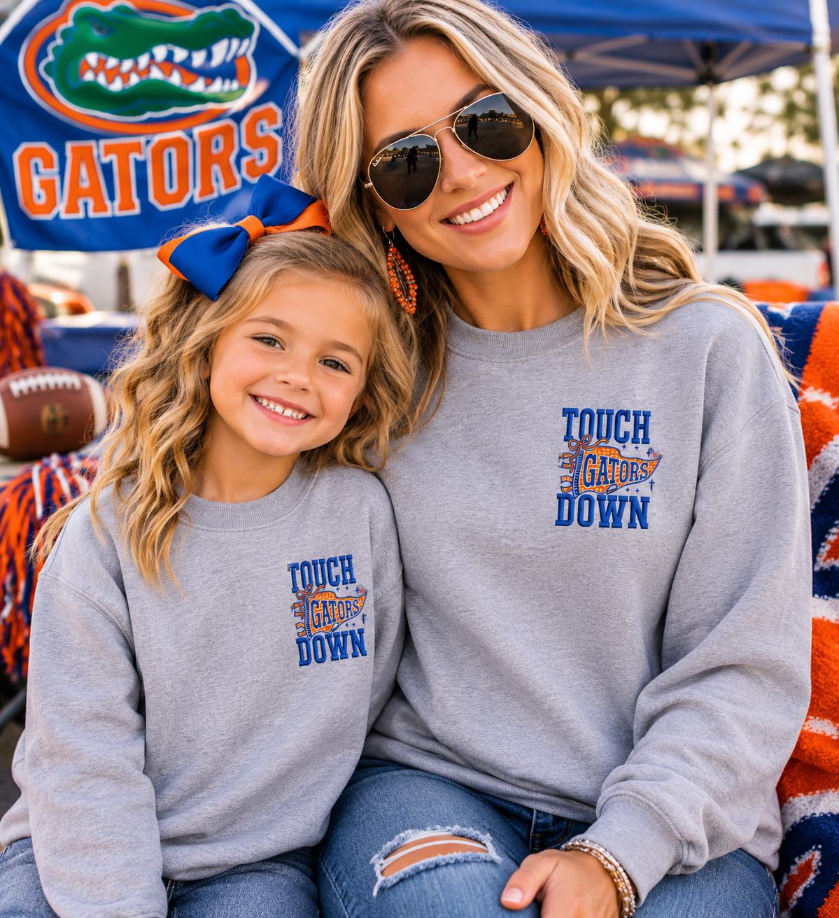 Touch Down Gators Spirit Embroidered Tee or Sweatshirt/Adult And Youth Sizes