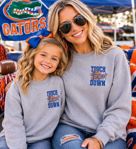Touch Down Gators Spirit Embroidered Tee or Sweatshirt/Adult And Youth Sizes