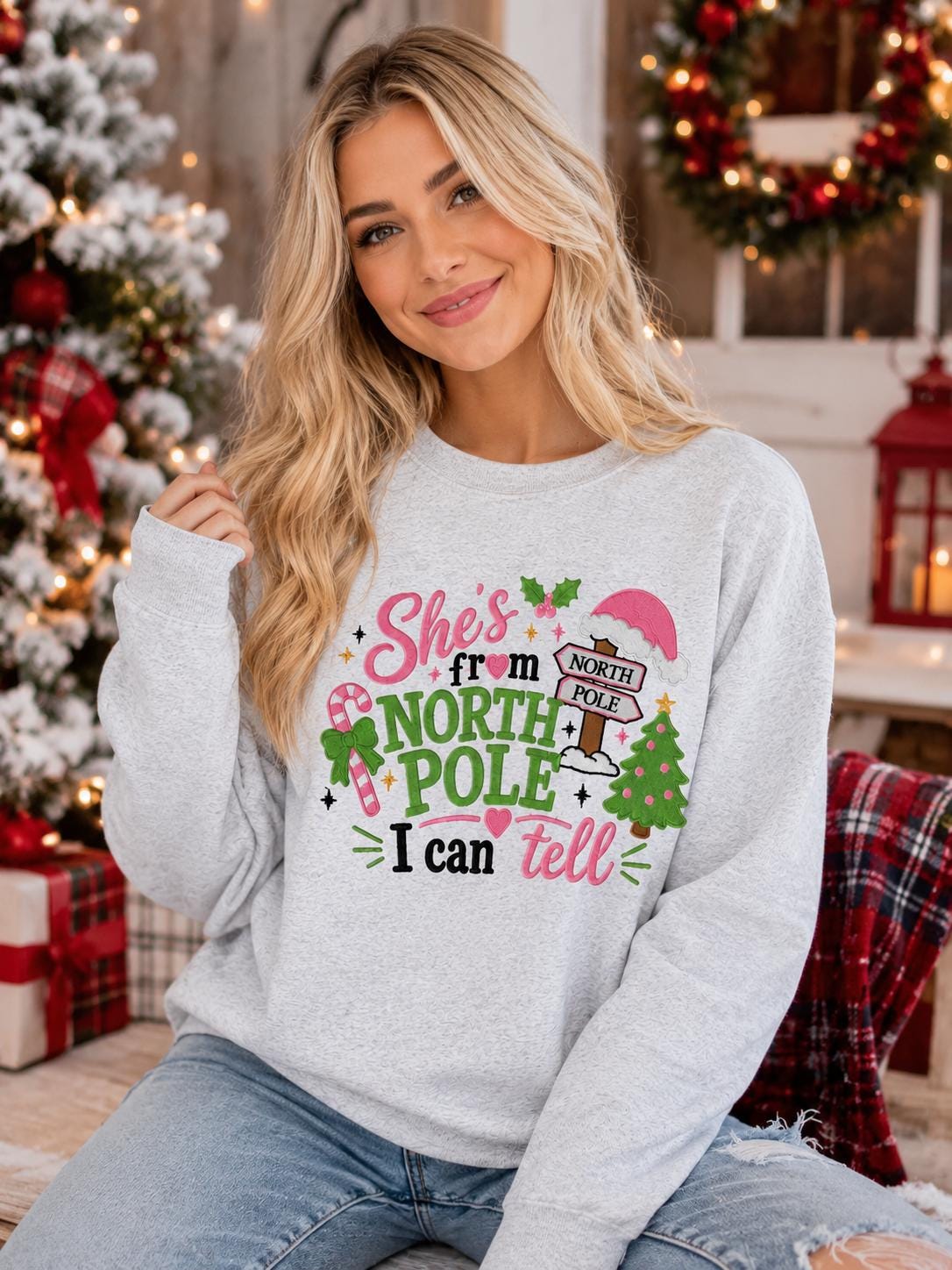 She’s from the North Pole I Can Tell Embroidered Sweatshirt/Adult And Youth Sizes