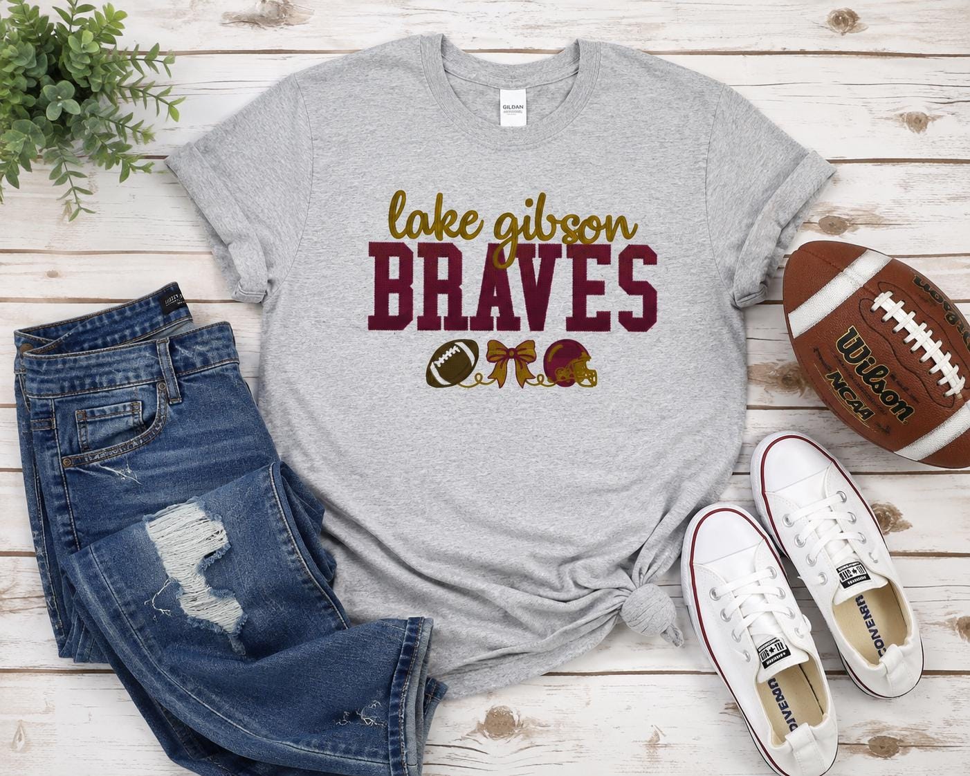 School Spirit Embroidered Football Tee or Sweatshirt/Adult And Youth Sizes