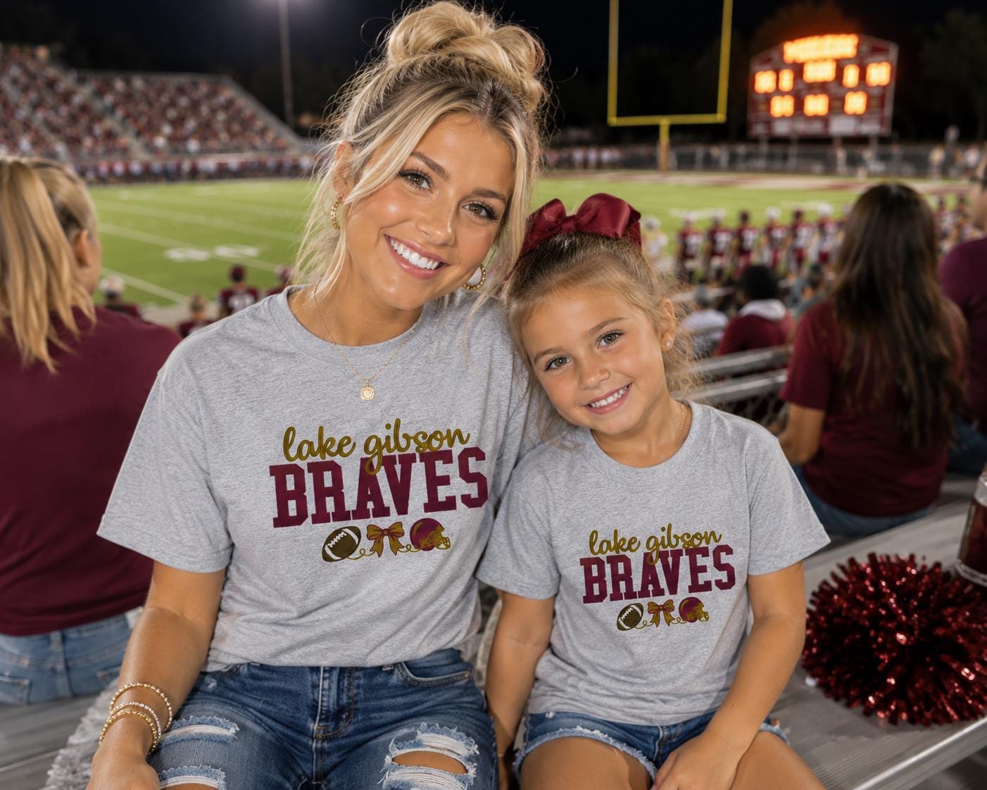 School Spirit Embroidered Football Tee or Sweatshirt/Adult And Youth Sizes