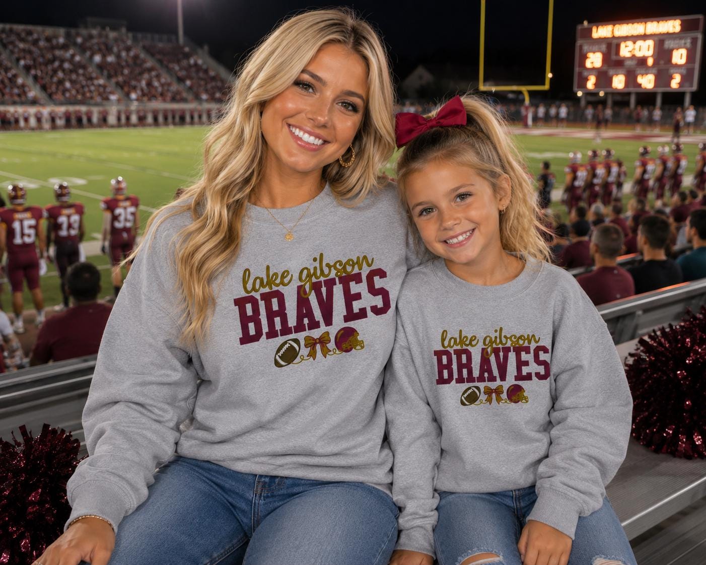 School Spirit Embroidered Football Tee or Sweatshirt/Adult And Youth Sizes