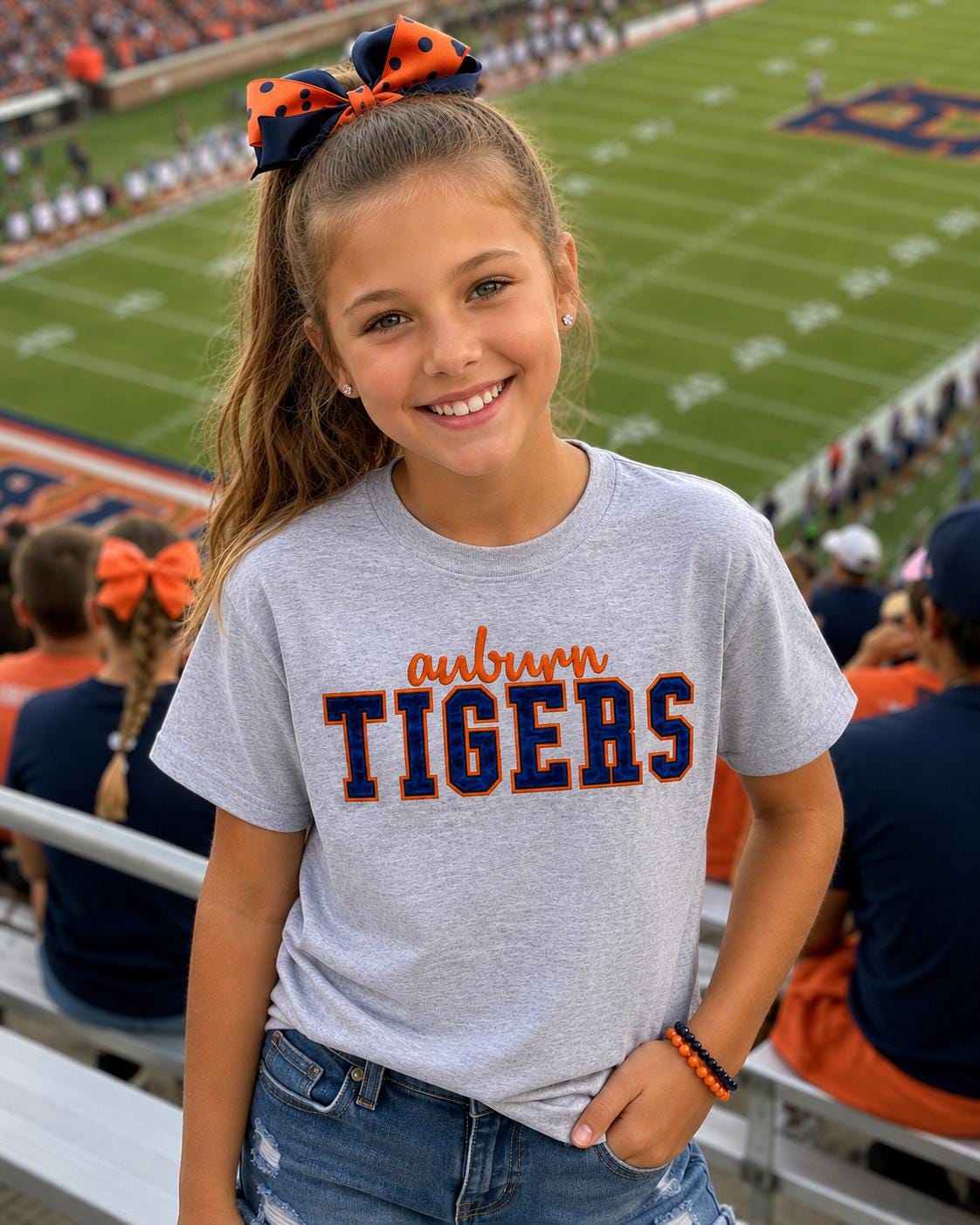 Tigers Football Gameday Spirit Embroidered Youth Tee/Velvet Applique Material