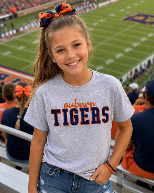Tigers Football Gameday Spirit Embroidered Youth Tee/Velvet Applique Material