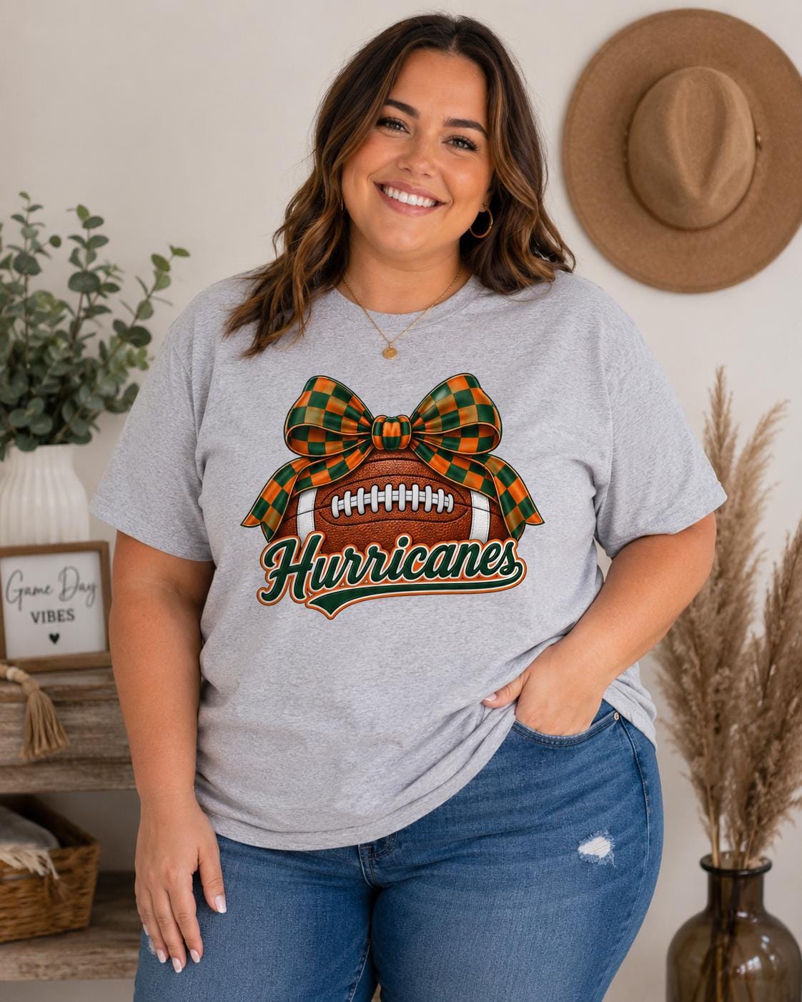 Canes Game Day Bow Football T-Shirt