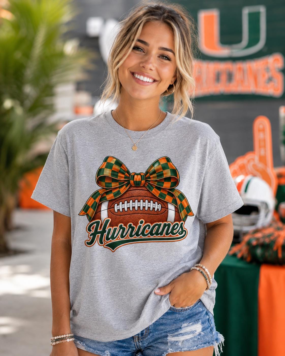 Canes Game Day Bow Football T-Shirt