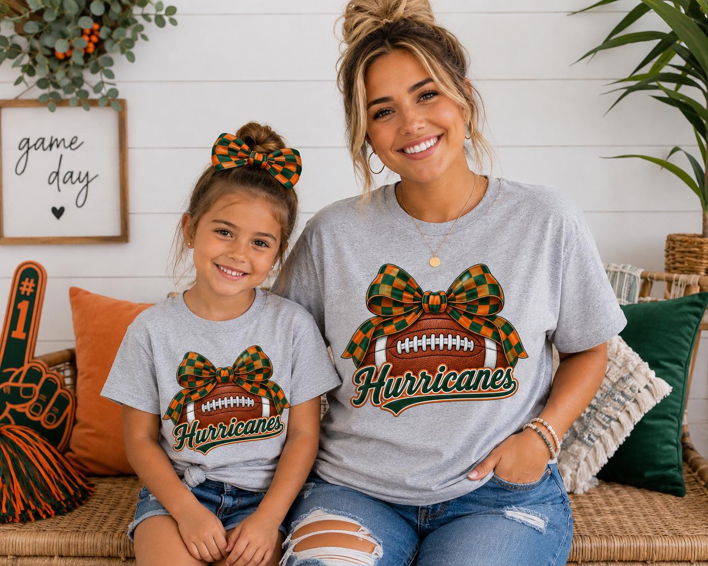 Canes Game Day Bow Football T-Shirt