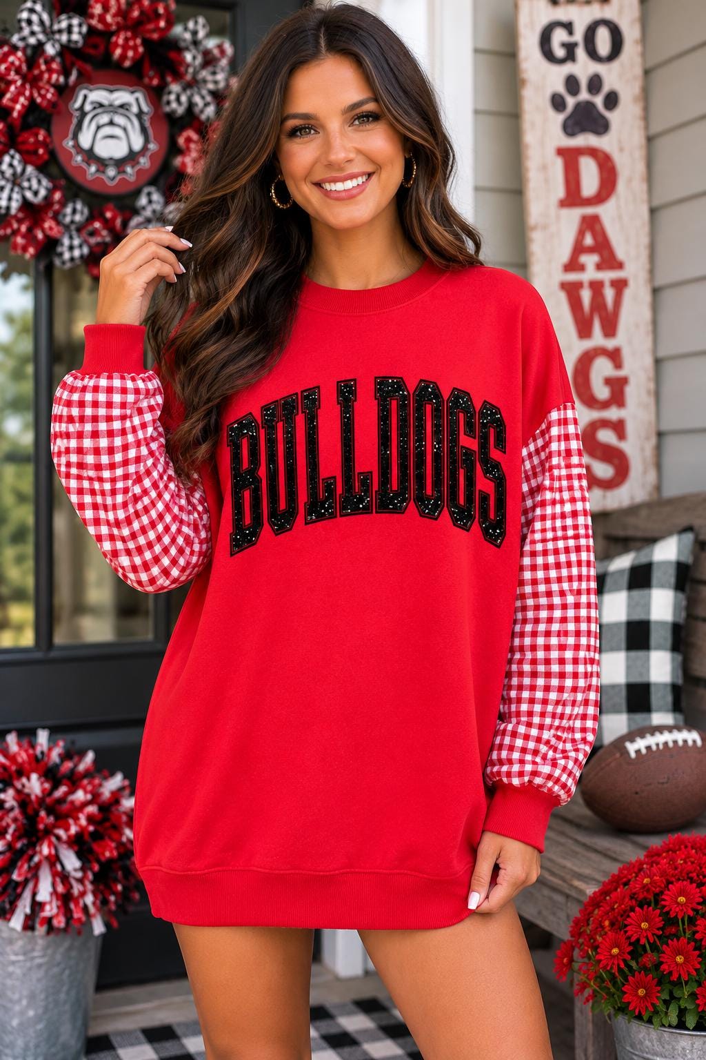 School , State Or Mascot Appliqué Mockneck Sweatshirt