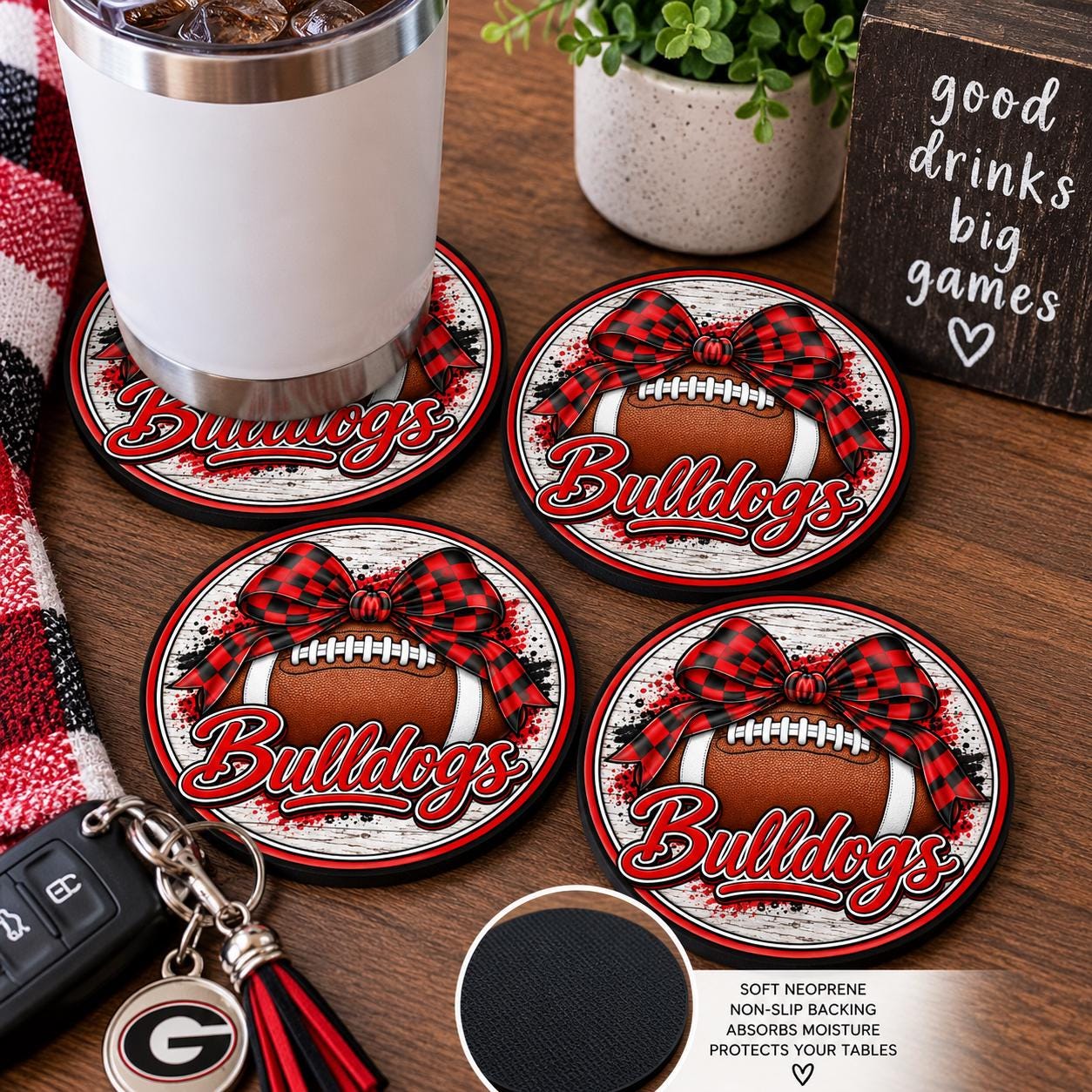 Bulldogs Football Gameday Fabric Neoprene Coaster Set
