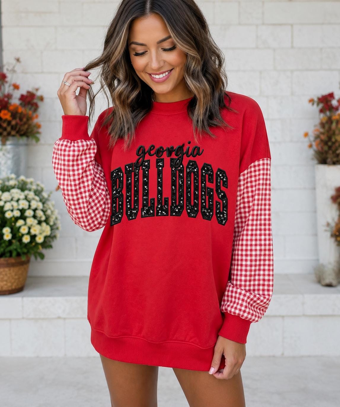 School , State Or Mascot Appliqué Mockneck Sweatshirt
