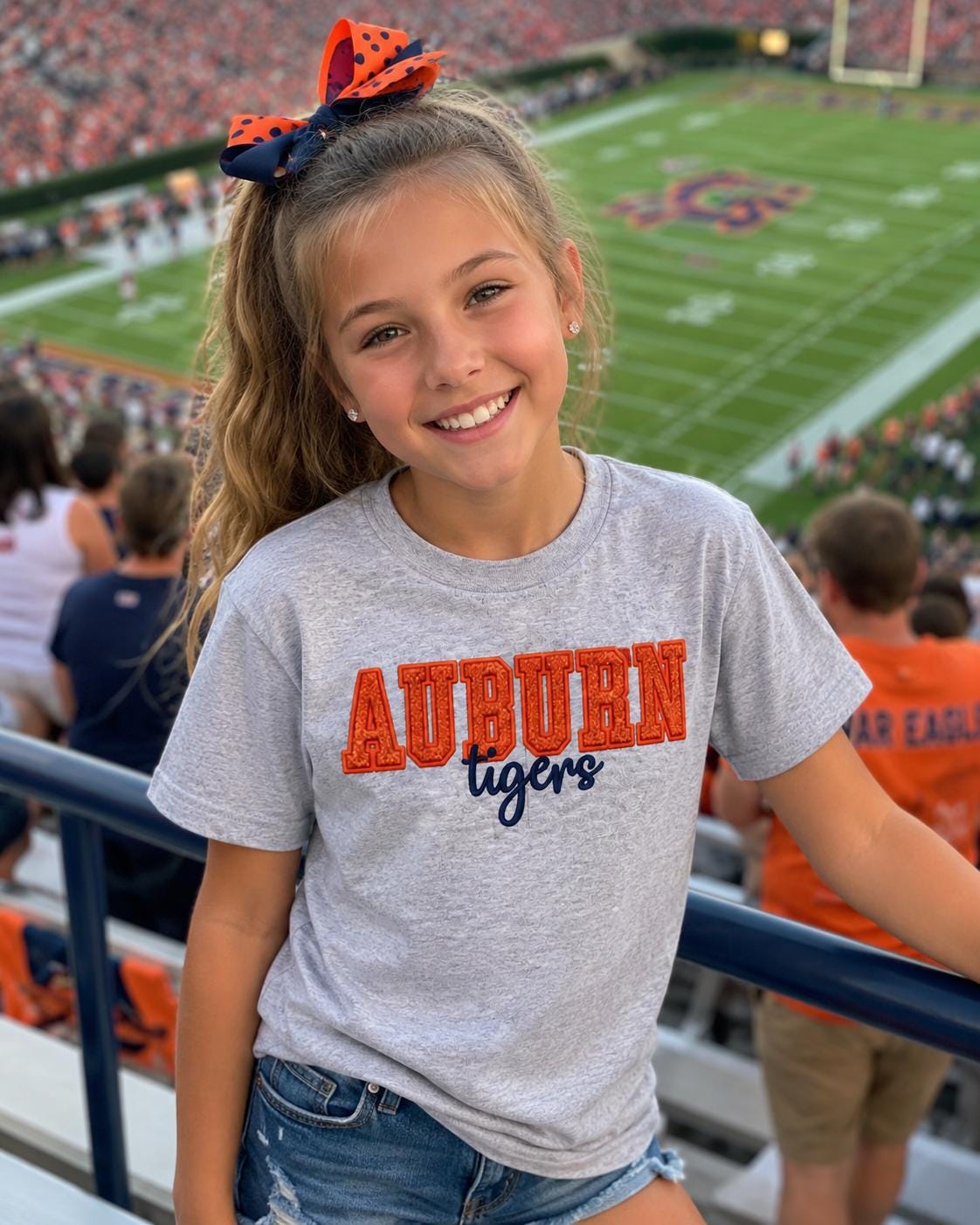 Tigers Football Gameday Spirit Embroidered Youth Tee/Velvet Applique Material