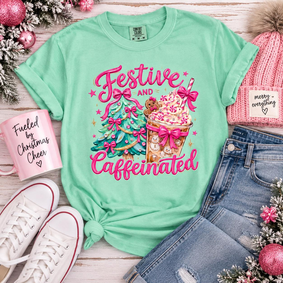 Festive and Caffeinated Christmas Tshirt