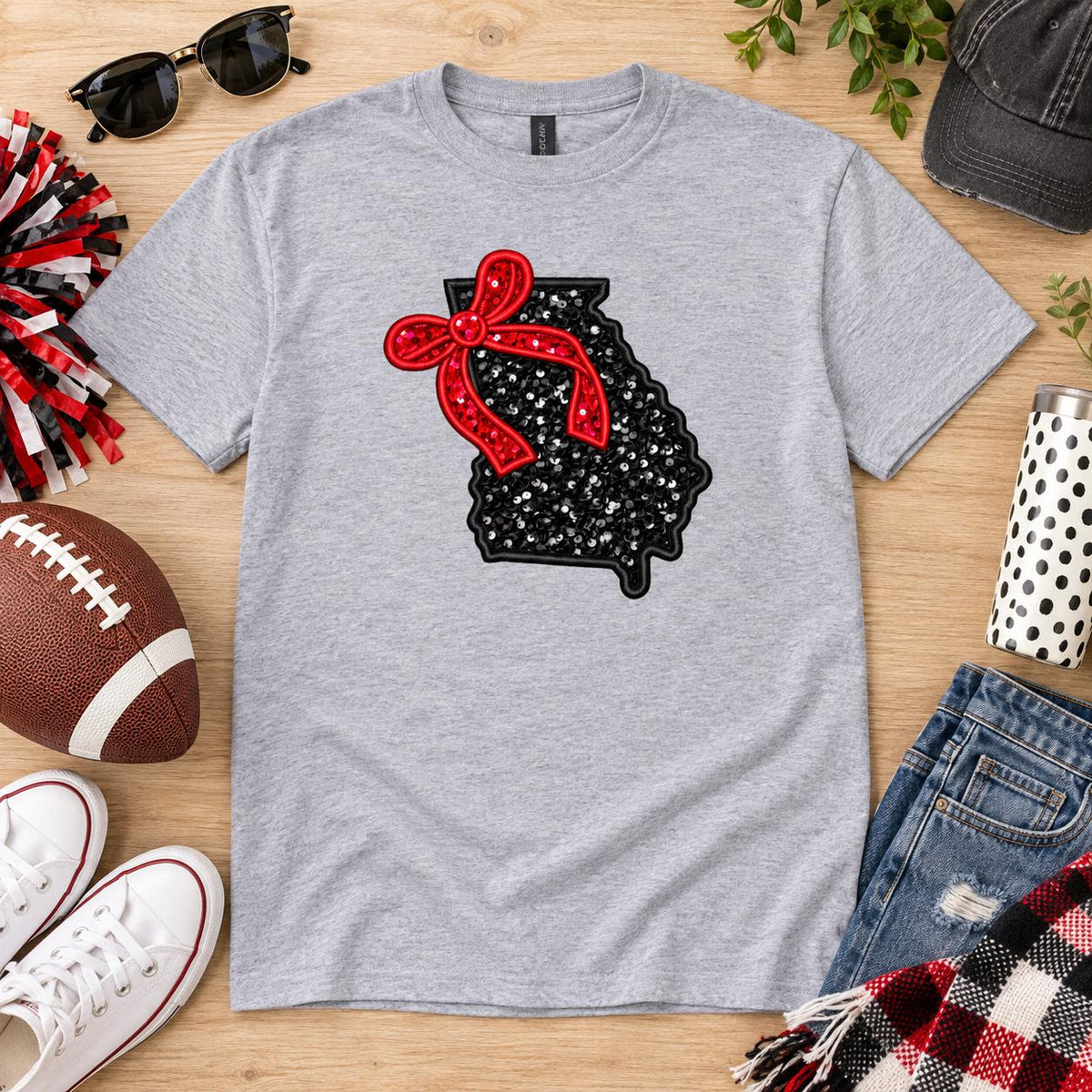 Coquette Georgia Sequin Applique Spirit Embroidered Tee or Sweatshirt/Adult And Youth Sizes