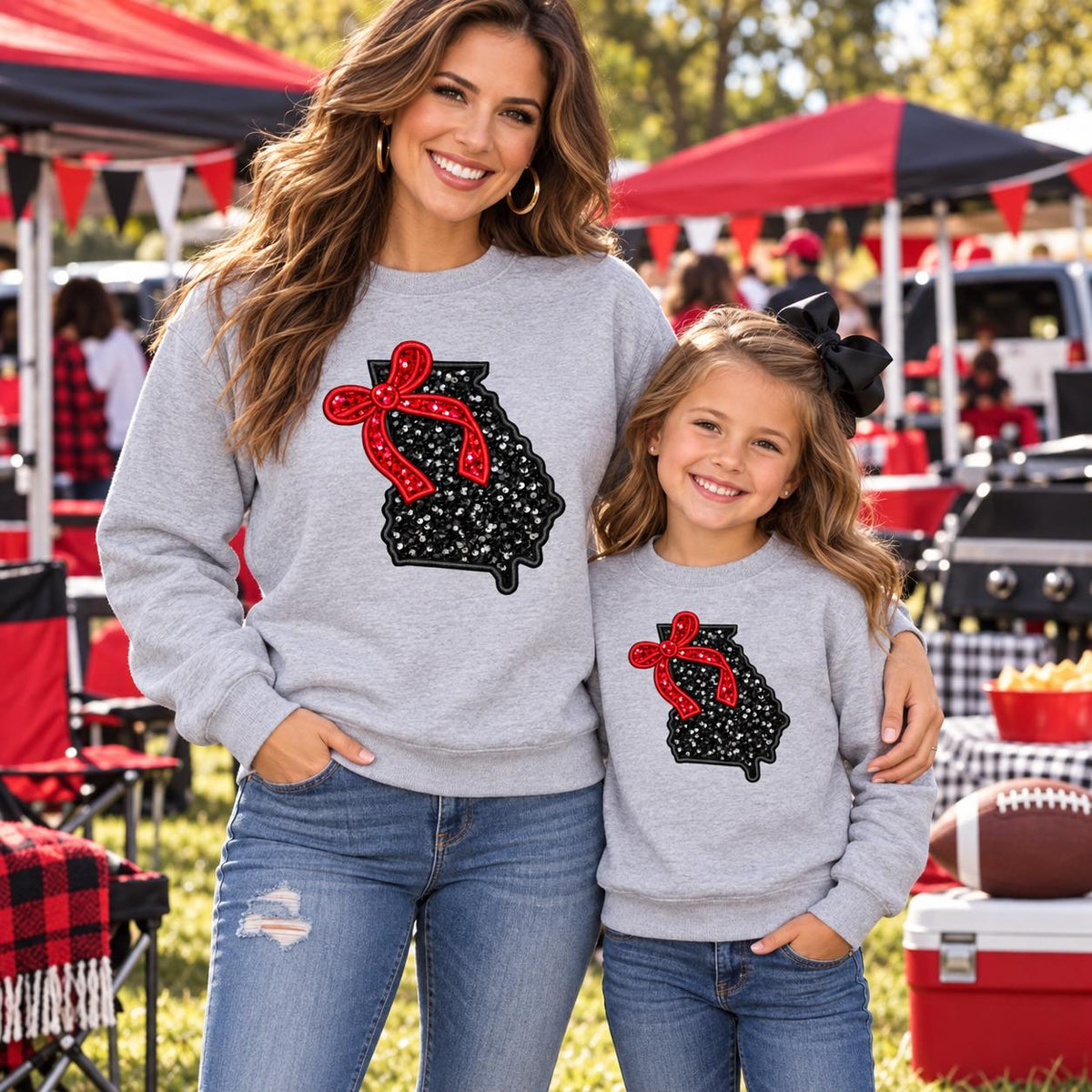 Coquette Georgia Sequin Applique Spirit Embroidered Tee or Sweatshirt/Adult And Youth Sizes