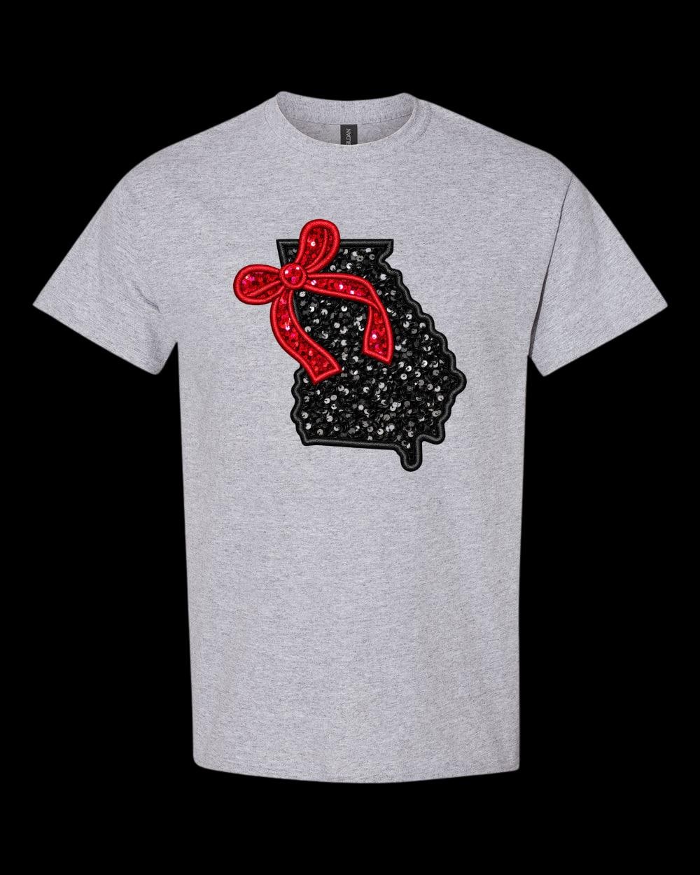 Coquette Georgia Sequin Applique Spirit Embroidered Tee or Sweatshirt/Adult And Youth Sizes