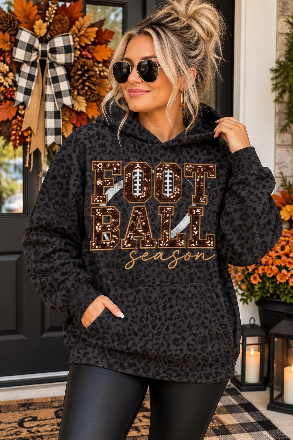 Football Season Statement Appliqué Spirit Game Day Hoodie/Pick your sequin applique color