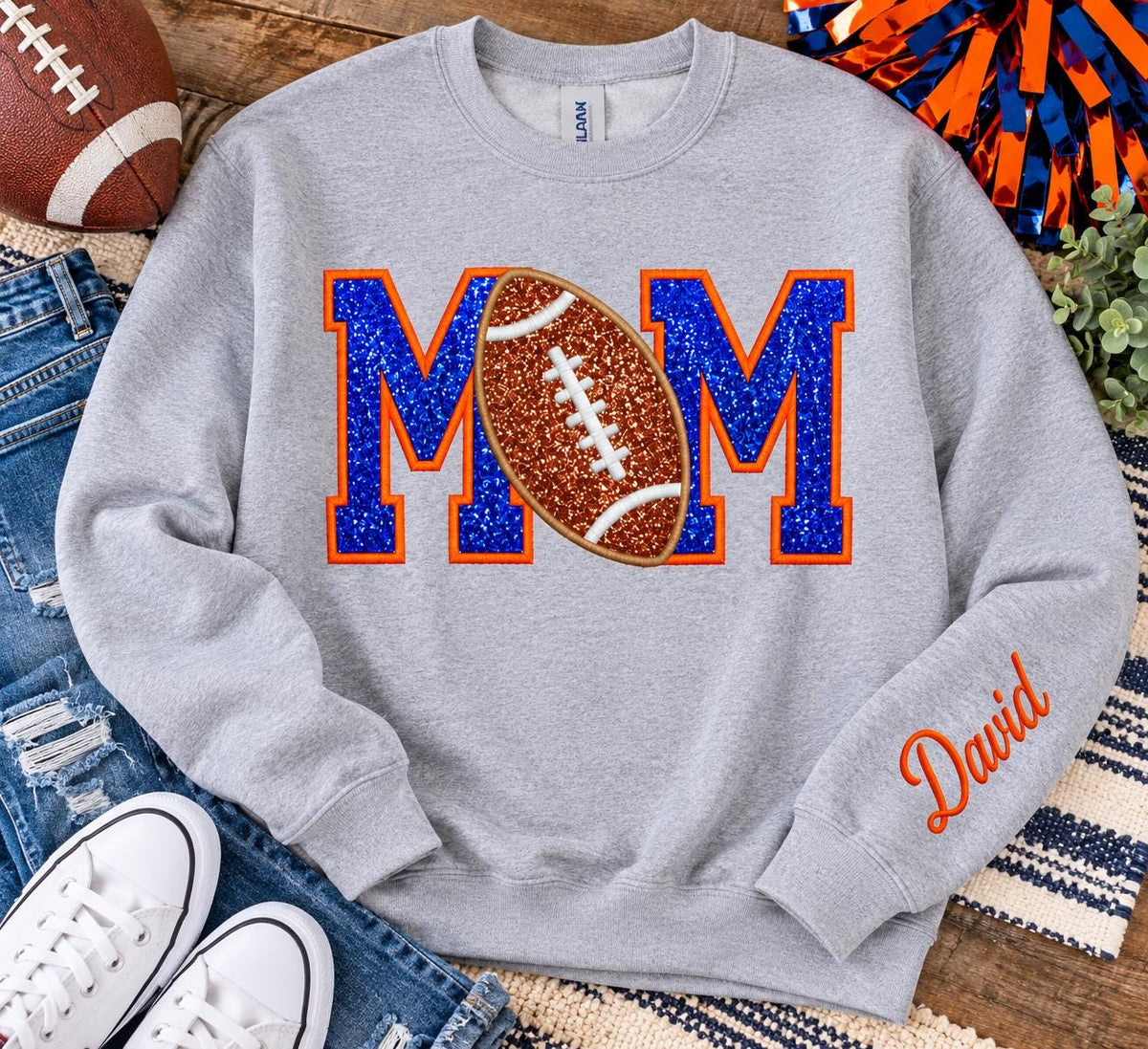 Football Mom Custom Personalized Applique Crewneck Sweatshirt