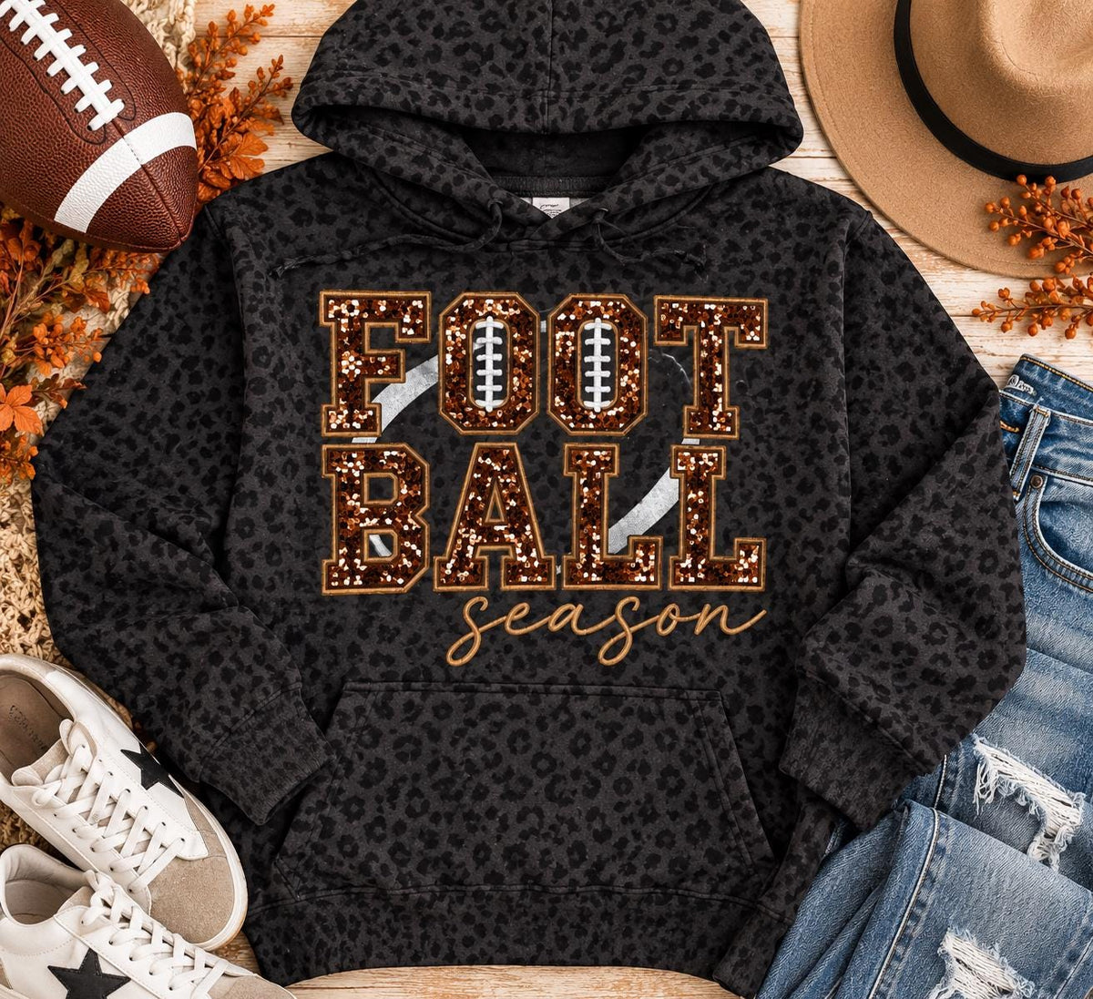 Football Season Statement Appliqué Spirit Game Day Hoodie/Pick your sequin applique color