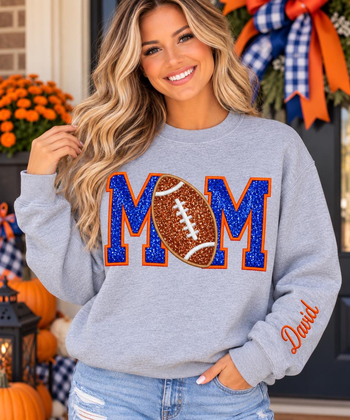 Football Mom Custom Personalized Applique Crewneck Sweatshirt