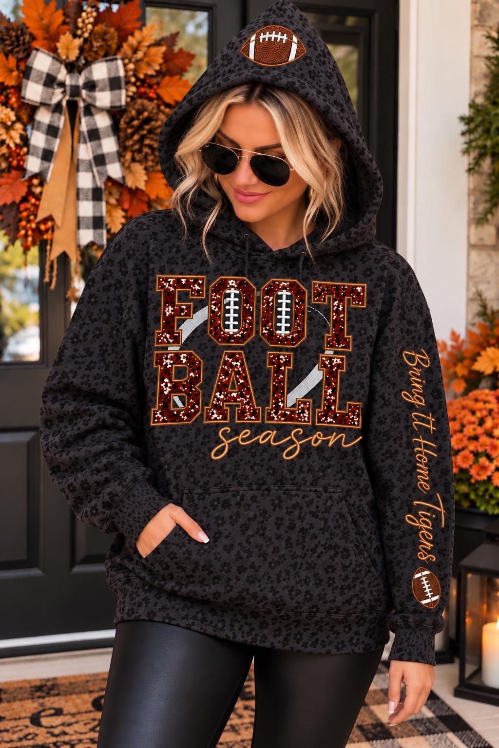 Football Season Statement Appliqué Spirit Game Day Hoodie/Pick your sequin applique color