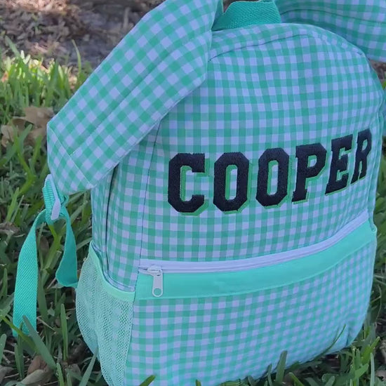 Green Gingham Backpack/Personalize it
