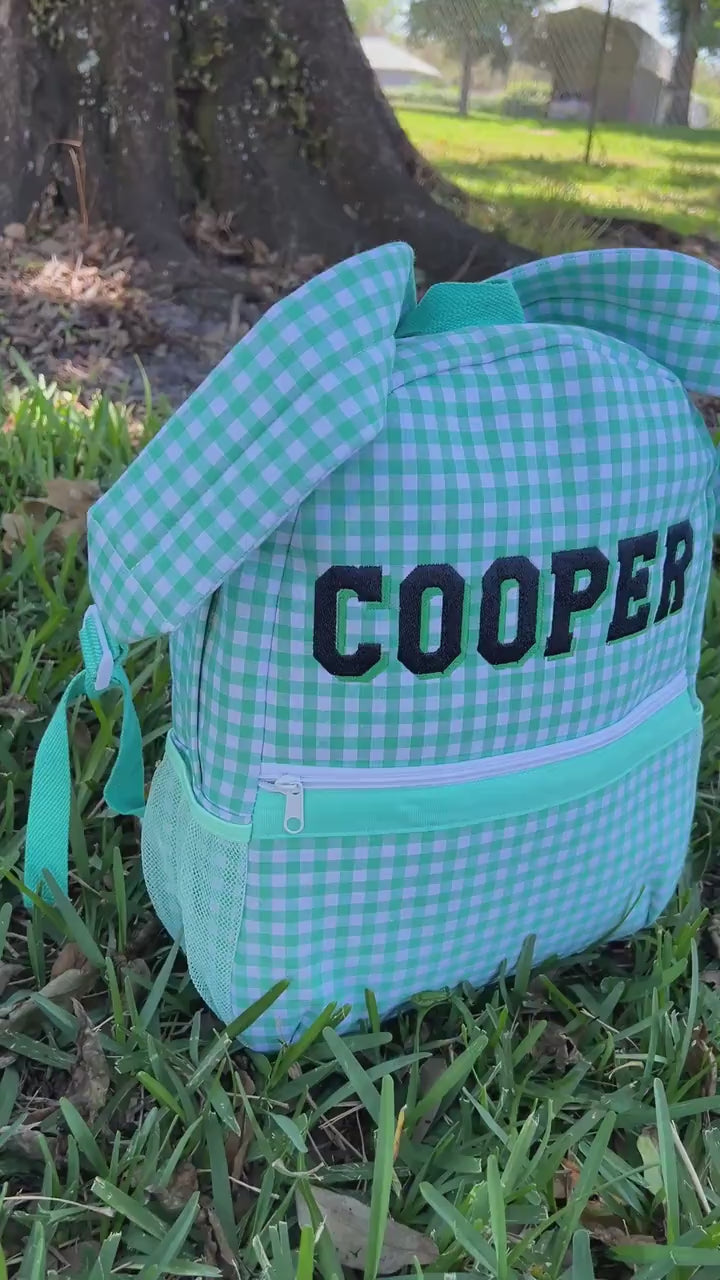 Green Gingham Backpack/Personalize it