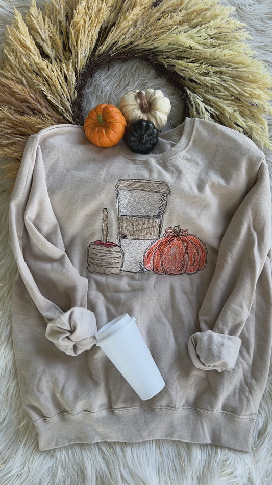 FALL FAVES Embroidered Design Crewneck Sweatshirt