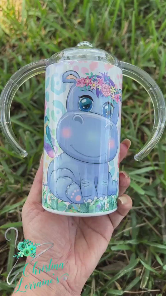 Watercolor Hippo Kids Sippy/Tumbler/Water Bottle