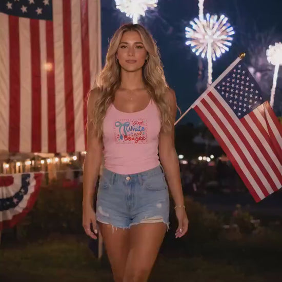 Red White and Boujee Ladies Embroidery Bella Canvas Tank Top