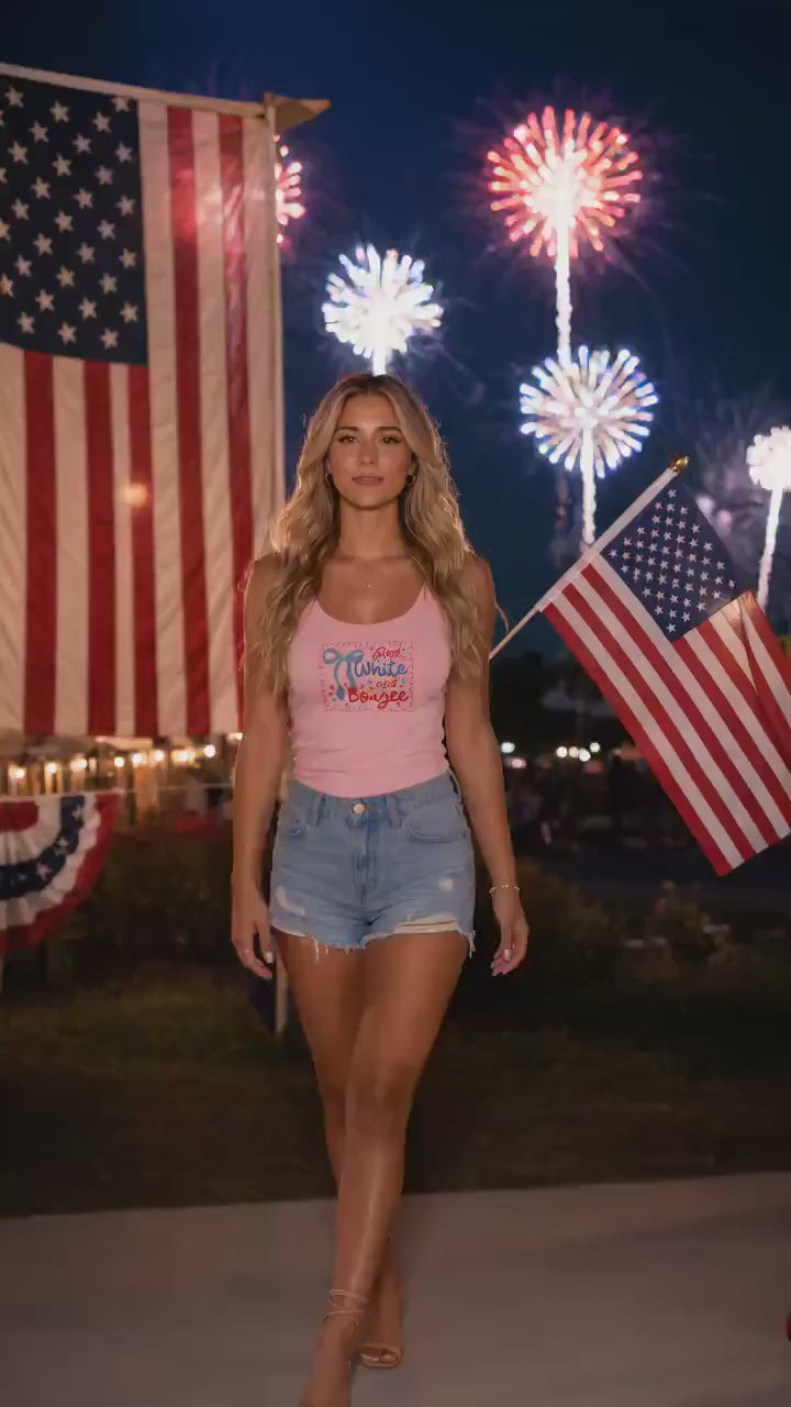 Red White and Boujee Ladies Embroidery Bella Canvas Tank Top