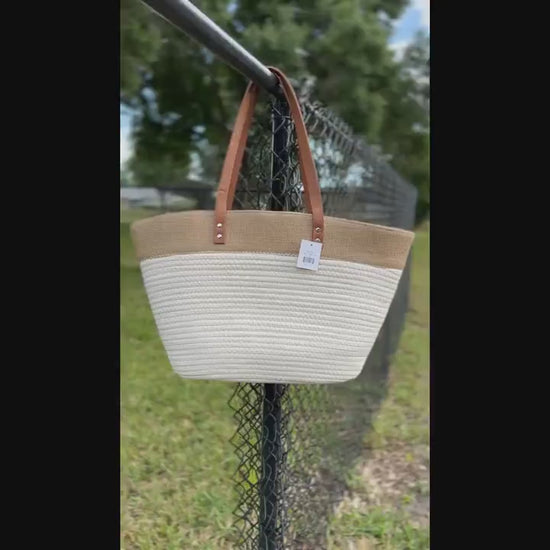 PERSONALIZED Beautiful Rope/Leather Handle/Tote/Beach Bag