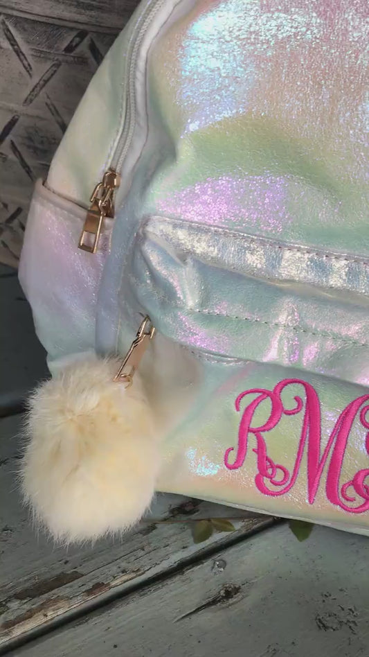 Iridescent Unicorn Embroidered Personalization Book bags /backpacks