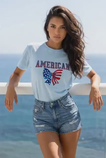 American Bow Design Embroidery T-Shirt