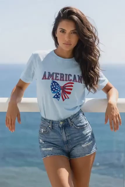 American Bow Design Embroidery T-Shirt