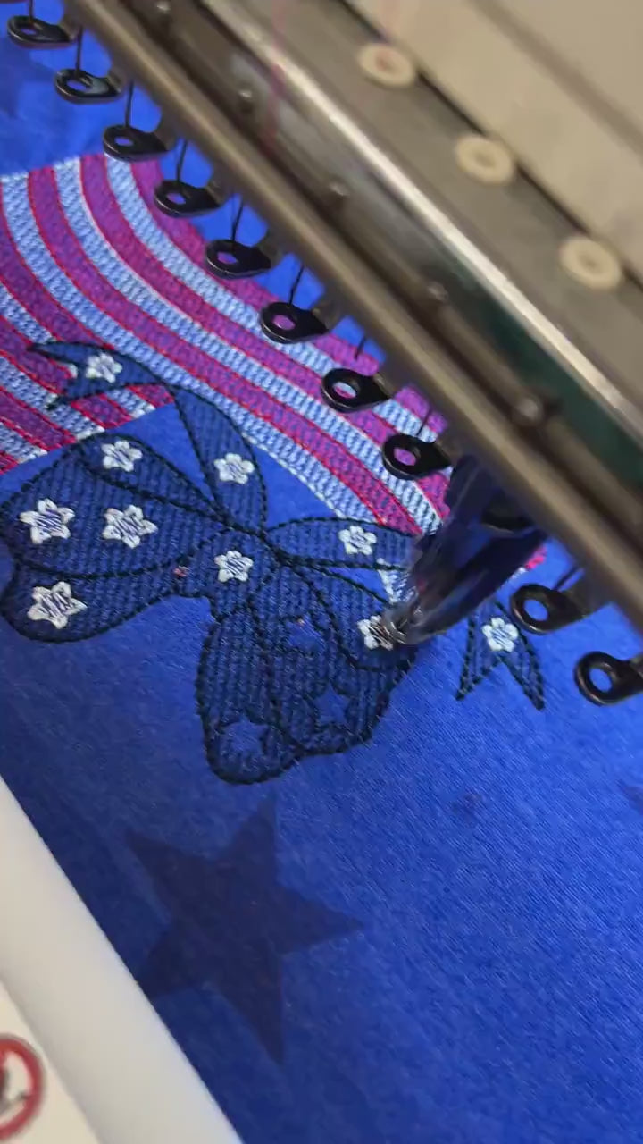 Patriotic Bow and Flag Embroidery Ladies Tee
